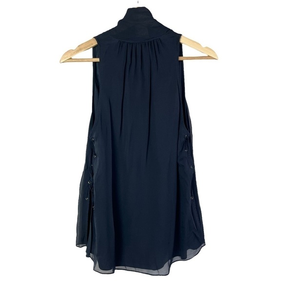 Haute Hippie Navy Blue Tie Neck Lace Up Side Silk Tank Top XS - Picture 3 of 4